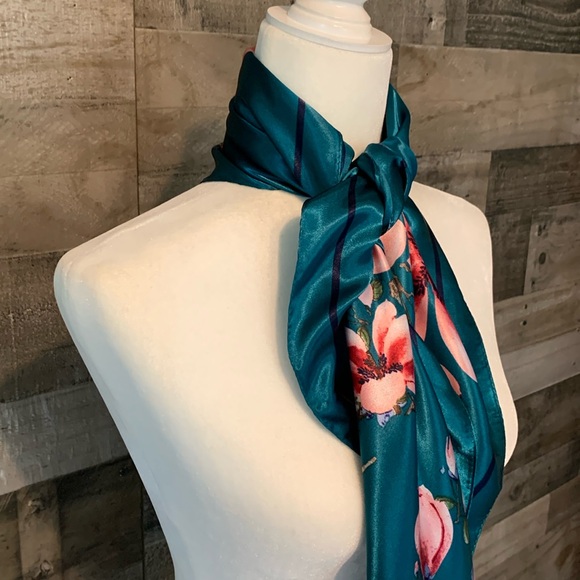 Elegant Floral Scarf Square Floral Scarf - Picture 5 of 16